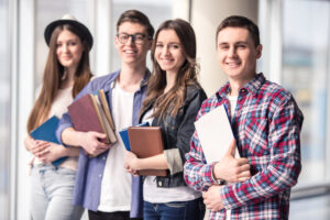 group happy young students university